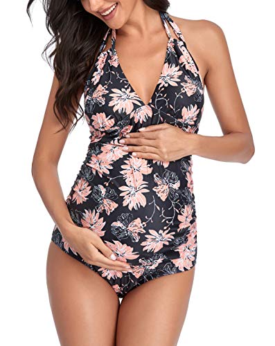 SUMMERSUNSHINE Umstandsmode Einteiler Neckholder Bademode Schwangerschaft V-Ausschnitt Badeanzug Umstandsmode Strandkleidung Bikini - Schwarz - Large von SUMMERSUNSHINE