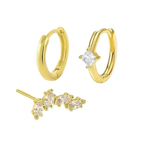 3pcs Zirkonia Ohrringe Mit Goldbeschichtung Huggie Knorpel Tragus Ohraccessoires Mode Schmuck Für Frauen Flach Zurück von SUMMITDRAGON
