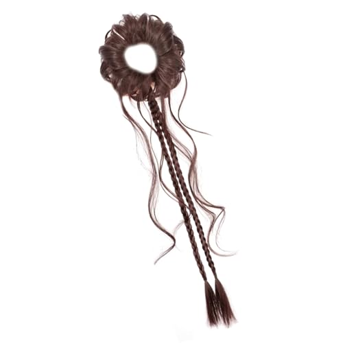 Doppelgeflecht Pferdeschwanz Haarbrötchen Synthetische Haarverlängerung Elastische Schleife Für Frauen Natürlicher Schwarzer Brauner Realistischer Synthetischer Haarstück von SUMMITDRAGON