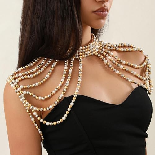 Exquisite Hand Perlenperlen Körperkette Halskette Elegante Quastenkragen Schmuck Für Hochzeitsfotoshooting Bühne Zeigt Faux Pearls Schulterkette von SUMMITDRAGON