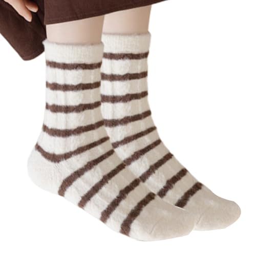 Farbe Blockierende Gestreifte Fuzzy Slipper Socken Frauen Winter Warmes Fleece Boden Socken Twist Kabel Pelzig Für Heimschlaf Winter Warmer Fuzzy von SUMMITDRAGON