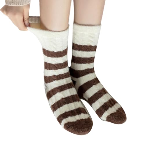 Farbe Blockierende Gestreifte Fuzzy Slipper Socken Frauen Winter Warmes Fleece Boden Socken Twist Kabel Pelzig Für Heimschlaf Winter Warmer Fuzzy von SUMMITDRAGON