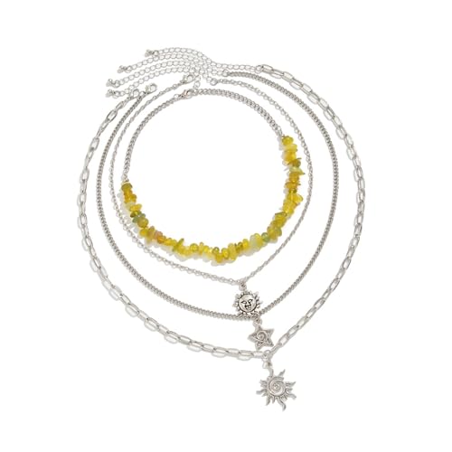 Frauen Mode Sonne Und Sternhalskette Set Verstellbare Länge Halshain Kies Perlen Schichtkettenschmuck Für Tägliche Verschleiß Statement Sun Star Charme Halskette von SUMMITDRAGON