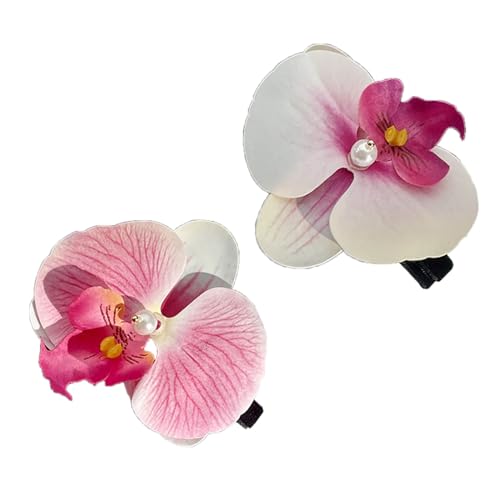 Haarnadeln mit rosa Blumen, Orchideen, stilvolle Haarspange für Damen und Mädchen, elegante Bohemien-Braut-Haarschmuck, Blumen-Haarspange, 2 Stück von SUMMITDRAGON