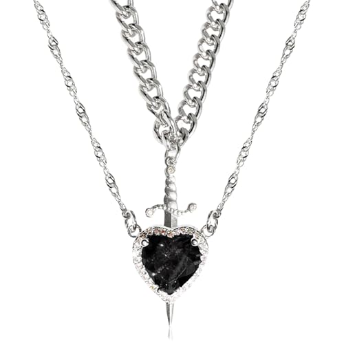 SUMMITDRAGON 2pcs Herz Und Schwerter Halsketten Set Die Die Vereinigung Von Geistern Und Mit Robuster Schwarzer Beschichtung Für Tägliche Verschleiß Hochwertiger Edelstahlschmuck Symbolisieren von SUMMITDRAGON