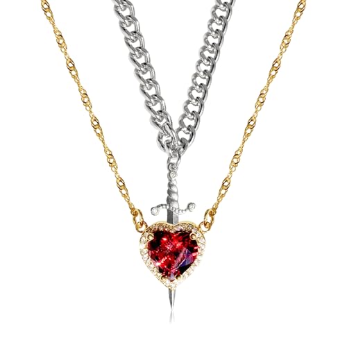 SUMMITDRAGON 2pcs Herz Und Schwerter Halsketten Set Die Die Vereinigung Von Geistern Und Mit Robuster Schwarzer Beschichtung Für Tägliche Verschleiß Hochwertiger Edelstahlschmuck Symbolisieren von SUMMITDRAGON