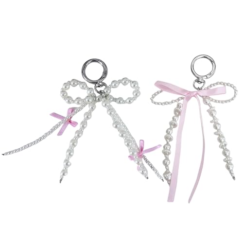 SUMMITDRAGON 2pcs Süße Band Perlen Bowknot Schlüsselbund Anhänger Mode Schöne Hänge Orament Keyring Rucksack Dekoration Charme von SUMMITDRAGON