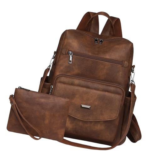 SUMMITDRAGON 2pieces Pu Leder Rucksäcke Geldbörsen Für Frauen Damen Umhängetaschen Modearbeit Travel Handtaschen Mit Geldbörsen Frauen Rucksäcke von SUMMITDRAGON