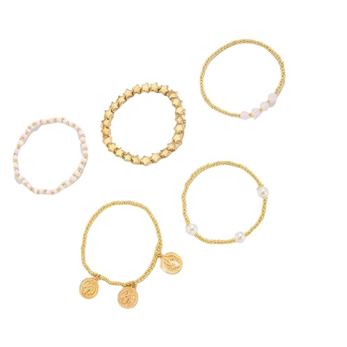 SUMMITDRAGON 5 Pack Perlen Armband Elastizität Stern Handgefertigt Verstellbare Handgelenkschmuck Für Stilvolle Frauen Star Armband von SUMMITDRAGON