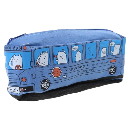 SUMMITDRAGON Big Capacity Bleistift Bag Cartoon Bus Stiftkoffer Reißverschlussbeutel Leinwand Bleistift Hülle Reisebühne Für Kinder Erwachsene Blue Organizer von SUMMITDRAGON