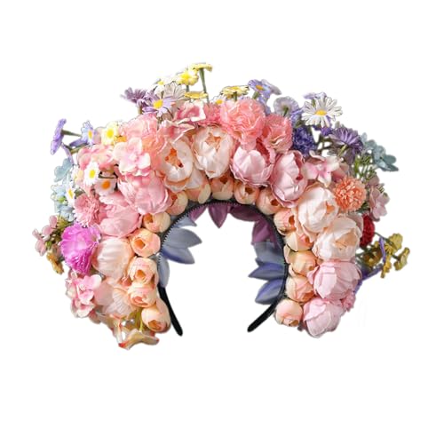 SUMMITDRAGON Bunte Blumenstirnbandkronhaarkranz Hochzeitsfeier Kostüm Kopfstück Für Braut Frauen Mode Hair Accessoire Ethnisches Stil Haarverzierung von SUMMITDRAGON