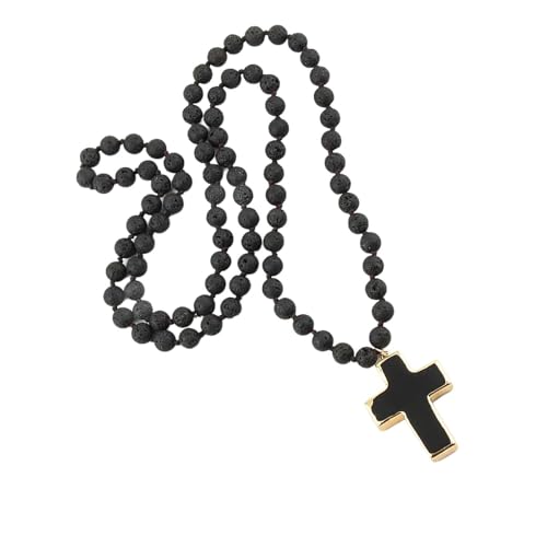 SUMMITDRAGON Elegante Knottedsteinkette Mit Kruzifixanhänger Verstellbarer Länge Schlüsselbeinkette Bunte Perlen Heckkettenschmuck Halskette von SUMMITDRAGON