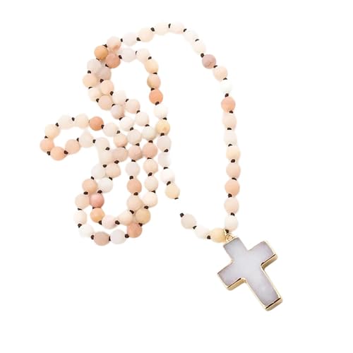 SUMMITDRAGON Elegante Knottedsteinkette Mit Kruzifixanhänger Verstellbarer Länge Schlüsselbeinkette Bunte Perlen Heckkettenschmuck Halskette von SUMMITDRAGON