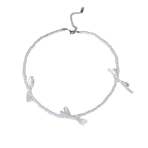 SUMMITDRAGON Exquisite Perlen Perlen Halskette Mit Bowknot Heckchain Super Fairy Kragenkette Verstellbares Halshornschmuckzubehör von SUMMITDRAGON