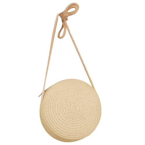 SUMMITDRAGON Feste Farbe Handgewebte Tasche Round Umhängetaschen Crossbody Taschen Für Frauen Mädchen Stroh Gewebt Große Kapazität Strand Modische Schulter von SUMMITDRAGON