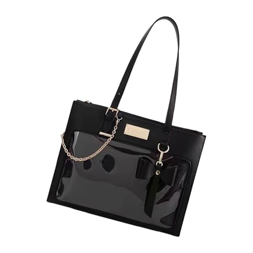 SUMMITDRAGON Frauen Japanische Studenten PU Leder Umhängetasche Mode Ästhetik Bowknot Handtasche Transparent Süße Unterarm Itabag Süßer Bogenknoten Transparent Unterarmtasche von SUMMITDRAGON