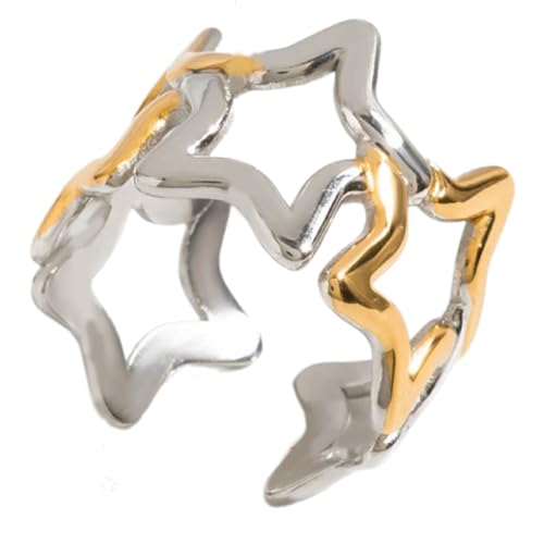 SUMMITDRAGON Fünf Punkte Sternausschnitt Design Edelstahlringe Flexible Größe Pentagramme Öffnen Ringe Zum Stapeln Von Verschleiß Hohl Sternausschnitten von SUMMITDRAGON