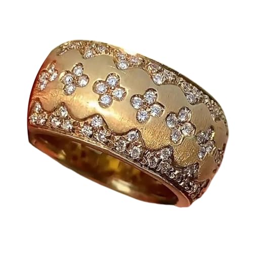SUMMITDRAGON Gold Plattierte Messing Vier Blatthalle Ringe Mit Funkelnden Steinen Elegante Fingerringe Abendparty Schmuckgeschenk Für Den Italienischen Retro Vier Blattkolnen SUMMITDRAGON Gold Plattierte Messing Vier Blatthalle Ringe Mit Funkelnden Steinen Elegante Fingerringe Abendparty Schmuckgeschenk Für Den Italienischen Retro Vier Blattkolnen von SUMMITDRAGON
