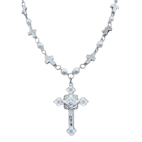 SUMMITDRAGON Handgefertigte Perlen Perlen Rosenkranz Halskette Für Frauen Mann Kruzifix Kreuz Anhänger Schlüsselblatt Kette Religiöse Gebet Schmuck Geschenk Frauen Halskette von SUMMITDRAGON
