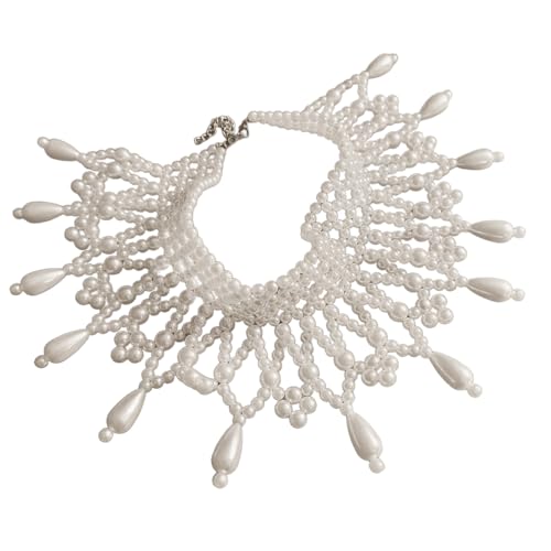 SUMMITDRAGON Handgefertigte Überschichtete Perlen Halshalskette Luxuriöser Körperketten Schulterschalehehörar Für Frauen Körperschmuck Accessoire Pearls Chokerkragen von SUMMITDRAGON