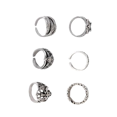 SUMMITDRAGON Legierschädel Ringe Set Mode Fingerschmuck Unisex Gothic Rings Legierung Textur Festival Für Verschiedene Anlässe Verstellbare Größe von SUMMITDRAGON