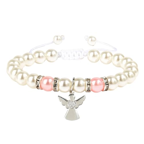 SUMMITDRAGON Mädchen Holy Communion Gift Set Engel Flügel Kreuzt Armband Mit Echten Perlen Dekorativ von SUMMITDRAGON