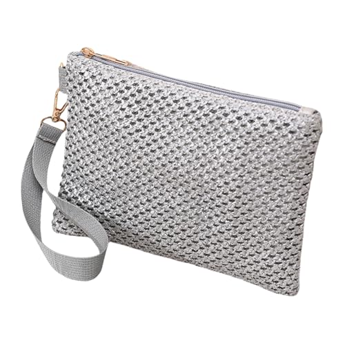 SUMMITDRAGON Mode Frauen Gewebte Geldbörse Leichtes Strand Urlaubsgerichtsbildungsbeutel Feste Farbe Stroh Stroh Reißverschluss Handtasche Brieftasche Strandkupplung Clutch Tasche von SUMMITDRAGON
