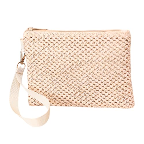 SUMMITDRAGON Mode Frauen Gewebte Geldbörse Leichtes Strand Urlaubsgerichtsbildungsbeutel Feste Farbe Stroh Stroh Reißverschluss Handtasche Brieftasche Strandkupplung Clutch Tasche von SUMMITDRAGON