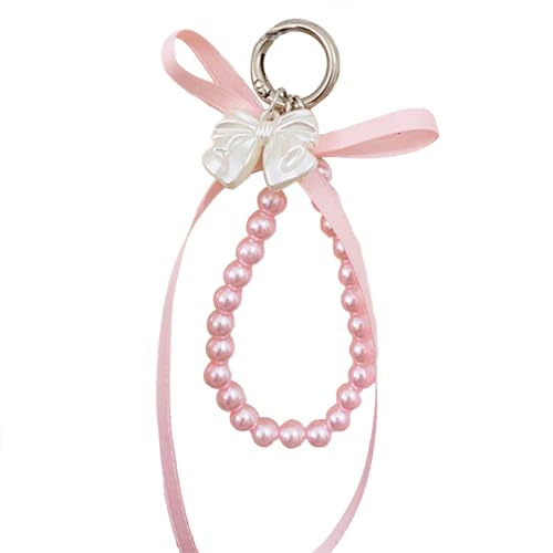 SUMMITDRAGON Mode Ribbon Bogen Anhänger Keychain Imitation Perlen Perlen Keyring Ornament Bowknot Telefon Charme Rucksack Dekoration von SUMMITDRAGON