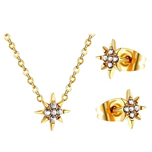 SUMMITDRAGON Mode Weiße Diamonds Schmuck Set Elegante Star Anhänger Ohrringe Und Halskette Handgefertigtes Geschenk Für Frauen Und Mädchen Edelstahlschmuck Set von SUMMITDRAGON