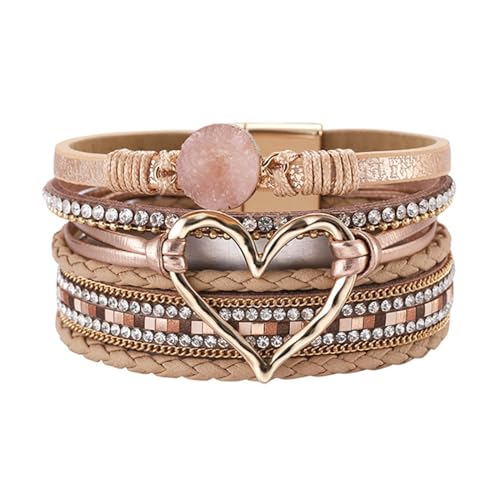 SUMMITDRAGON Multi Lay Love Heart Armband Handgewebtes Armreifen Handgelenk Wickel Lederarmbänder Mode Schmuck Für Frauen Mädchen von SUMMITDRAGON
