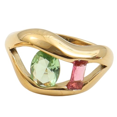 SUMMITDRAGON Multicolor Kubikzirkonia Stapelbare Ringe Robuster Stahlschmuck Tragbare Geschenke Für Frauen 3 Größen Verfügbar Kubikzirkonia Schmuck von SUMMITDRAGON