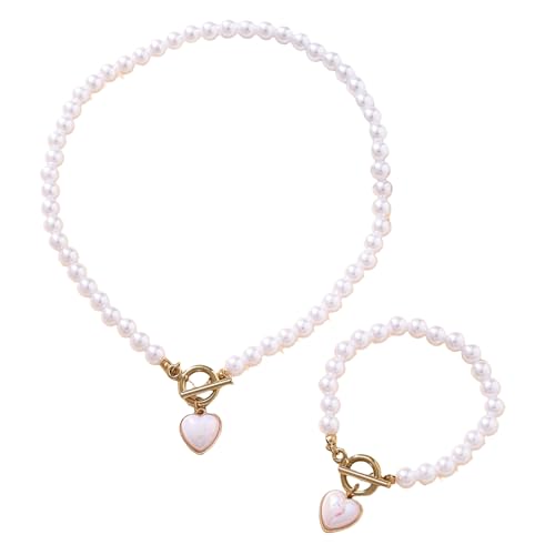 SUMMITDRAGON Nachahmung Perlen Halskette Herz Anhänger Halskette Perlen Armband Kühles Mädchen Geeignet Für Elegante Outfits Bequemer Schmuck von SUMMITDRAGON