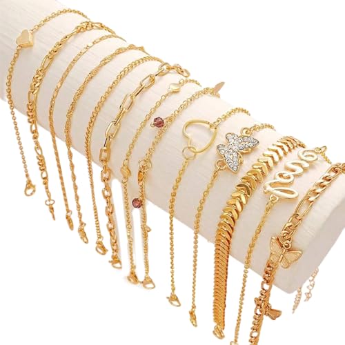 SUMMITDRAGON Packung Von 13 Verstellbaren Fußkettchen Silberlegierungskristallen Fußketten Für Frauen Vielseitiger Schmuck Statements Legierungskristalle Fußkettchen von SUMMITDRAGON