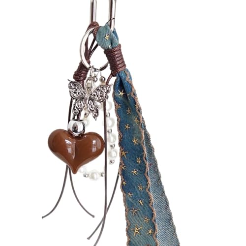 SUMMITDRAGON Schöne Tasche Charme Anhänger Keyring Heart Denims Geflochtene Seilschlüsselkettenanharm von SUMMITDRAGON