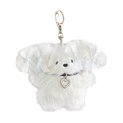 SUMMITDRAGON Schöne Weiße Kaninchen Handtasche Hangingstrendy White Kaninchen Schlüsselzauber Mit Herz Und Weichem Bowknot Anhänger Für Geldbörsen von SUMMITDRAGON