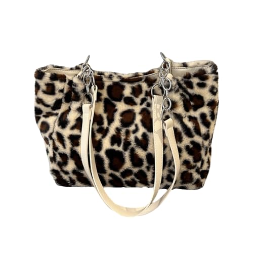 SUMMITDRAGON Stilvolle Leoparden Muster Plüsch Umhängetasche Mit Geräumigem Design Praktischer Riemen Achselhöhlen Taschen Für Den Täglichen Gebrauch Und Reisen Reißverschlusssperrtasche von SUMMITDRAGON
