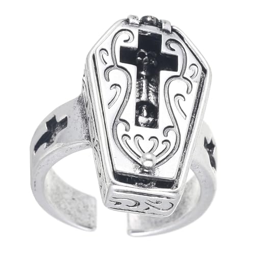 SUMMITDRAGON Stilvolle Verstellbare Sargkreuze Ringe Vielseitiger Schädel Sargringe Finger Für Alltägliche Kleidung Und Spezialveranstaltung Modeblogger von SUMMITDRAGON