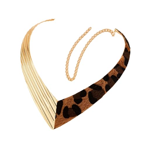 SUMMITDRAGON Stylish Leopard Muster V Form Halskette Handwerk Von Praktischen Stabilen Lederlegierungsmaterialien Für Trendige Frauen Damen Leder Statement Halskette von SUMMITDRAGON