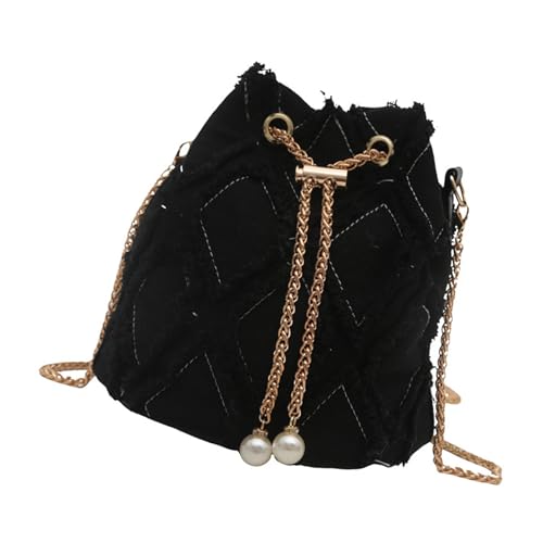 SUMMITDRAGON Trendy Quasten DeniMs Eimer Beutel Für Verstellbare Kettengurt Crossbody Jeans Geldbörse Schulterverstellbarer Kettenriemen von SUMMITDRAGON