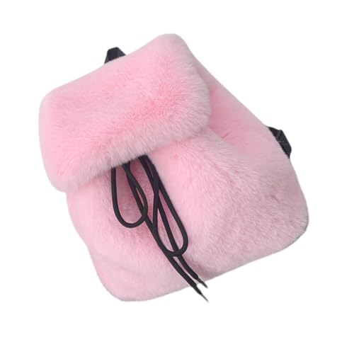 SUMMITDRAGON Trendy Weich Pelzig Warm Warmer Rucksack Fuzzy Klappen Deckback Mit Kordelkordel Für Frauen Und Mädchen Täglich Verwendung Plüsch Rucksack von SUMMITDRAGON