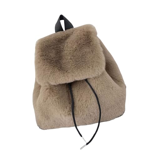 SUMMITDRAGON Trendy Weich Pelzig Warm Warmer Rucksack Fuzzy Klappen Deckback Mit Kordelkordel Für Frauen Und Mädchen Täglich Verwendung Plüsch Rucksack von SUMMITDRAGON