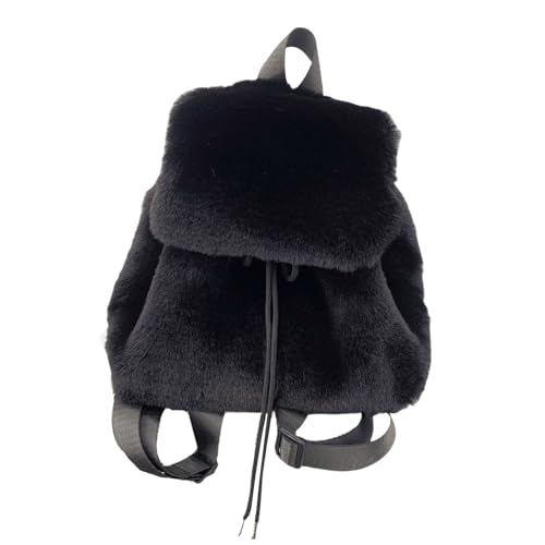SUMMITDRAGON Trendy Weich Pelzig Warm Warmer Rucksack Fuzzy Klappen Deckback Mit Kordelkordel Für Frauen Und Mädchen Täglich Verwendung Plüsch Rucksack von SUMMITDRAGON