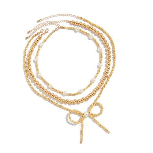 SUMMITDRAGON Verstellbare Kettenperlen Perlen Halskette Mit Bogenknoten Vielseitiger Ausschnitt Accessoire Perlen Halskette Für Modeliebhaber Individueller Schmuck von SUMMITDRAGON