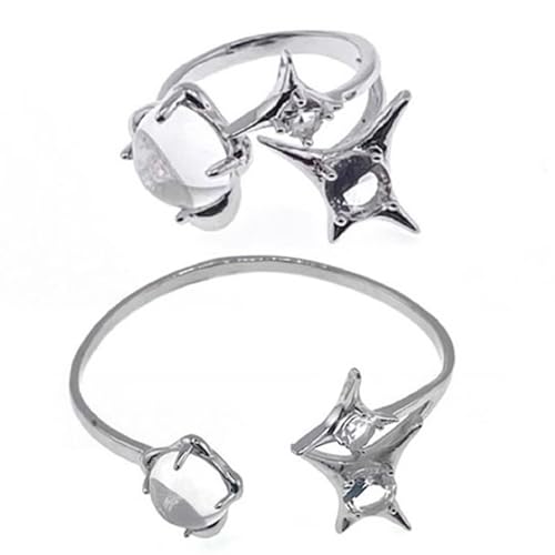 SUMMITDRAGON Vielseitige Starlights Moonstones Schmuckzubehör Armband Für Ringe Für Trendige Frauen Damen Stilvolle Outfits Elegante Mondsteine Ringe Set Set von SUMMITDRAGON