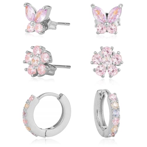 Stilvolle Farbenfrohe Zirkonia Eingelegtes Reifen Ohrringe Set Blumen Schmetterling Knorpel Stollen Accessoires Für Damen Stilvolle Date Night von SUMMITDRAGON