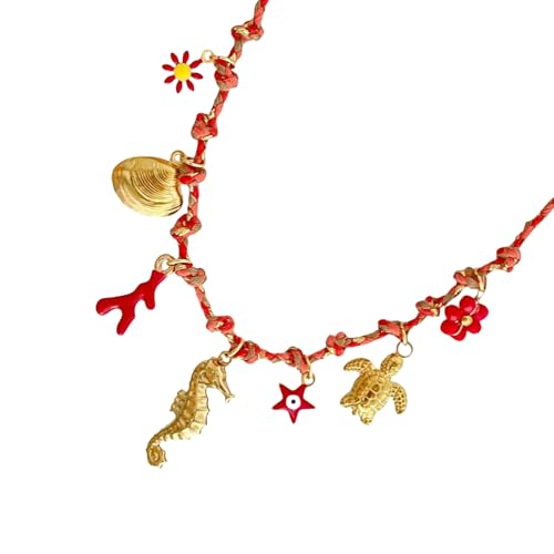 Verstellbare Muschel Halskette Mit Sonnenmond Sea Horse Anhänger Strand Schmuck Für Frauen Festival Mode Seilkette Accessoire von SUMMITDRAGON