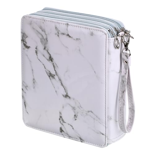 SUMTree 120 Buntstifteetui, aus PU-Leder, großes Fassungsvermögen, für Amateure oder Zeichner (marmoriert, weiß), Weiß marmoriert, Federmäppchen von SUMTree