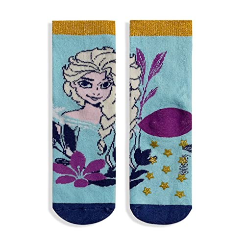 Lurex 5686 Rutschfeste Socken für Mädchen, Motiv: Die Eiskönigin Elsa und Anna aus Baumwolle, blau, 23-26 von SUN CITY