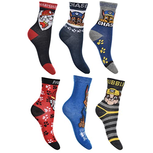 PAW PATROL, Jungen 6er Pack Socken, Strümpfe, vielen verschiedenen Muster und Designs, hoher Baumwollanteil (DE/NL/SE/PL, Numerisch, 27, 30, Regular, Blau) von SUN CITY
